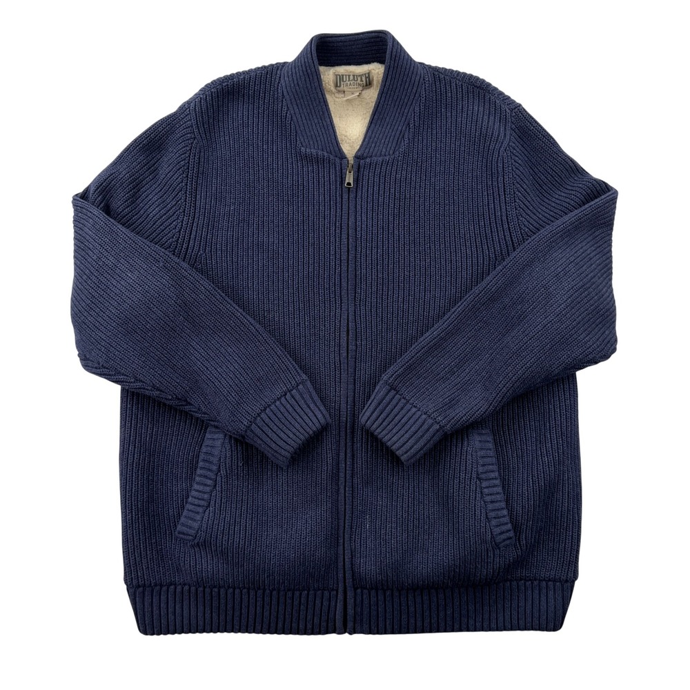 Duluth Burly Retirement Sherpa-Lined Sweater Jacket Mens XL Blue Heavyweight